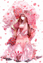 Tags: Anime, Pixiv Id 6659338, Apple, Floral Print, Mushroom, Pink Flower, Pink Dress