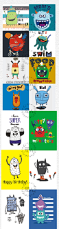 时尚卡通可爱涂鸦手绘动物小怪兽怪物手机壳T恤印绣花图案素材库-淘宝网