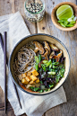 Miso and Soba Noodle Soup with Roasted Sriracha Tofu and Shiitake Mushrooms | The Bojon Gourmet