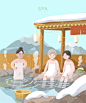 陪伴老人 冬季户外 韩式三温暖 温泉SPA插画PSD12