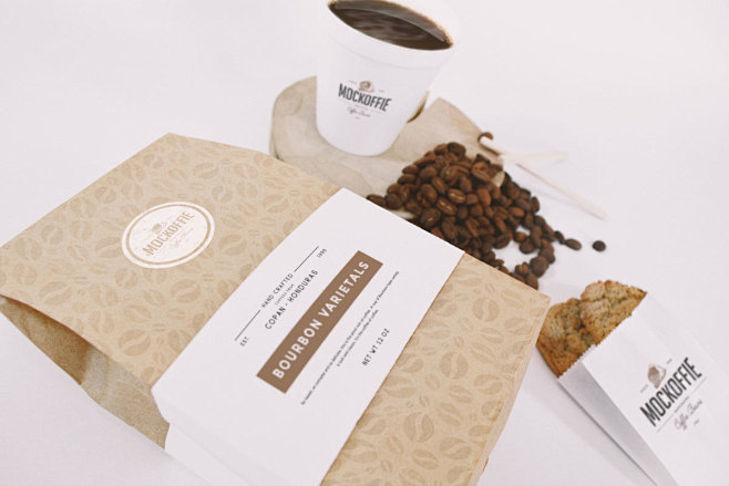 咖啡品牌VI包装袋展示模型（Mockup...