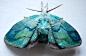 Fabric sculpture - Large Turquoise Moth textile art