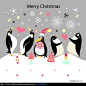 卡通圣诞节企鹅情侣矢量素材