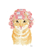 Cat Watercolor Original Painting Hair Curlers by WaterInMyPaint