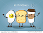 Best friends. Breakfast. Good morning. Cute picture of a coffee, eggs and toast. Vector illustration.