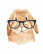 Rabbit Watercolor Print - Bunny Rabbit, Hipster Glasses, 8x10 PRINT