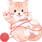 宠物水彩手绘插画-玩毛线球的猫