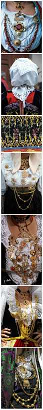 意大利撒丁岛的传统女士服饰，种类众多，可能我收的还是有遗漏，flickr上有专门拍撒丁岛服饰的摄影小组，更多可以去那儿搜搜看。
p1是旧照，感觉他们现在继承的效果也差不多，感觉细节更精致了。
p2是他们最常见的一种女装，袖子和头巾的蕾丝胸口的装饰都超级美啊~~
p3也是他们常见的一种风格，这种女 ​​​​...展开全文c
