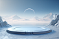 An empty round stage in the middle, minimal stage design, alien planet, spaceship, mountain, serenity, cosmic mysterious planet background, romance, stage focus, C4D, Octane render and blender, lots of white space, elegance, studio lighting, HD, UHD 32K U