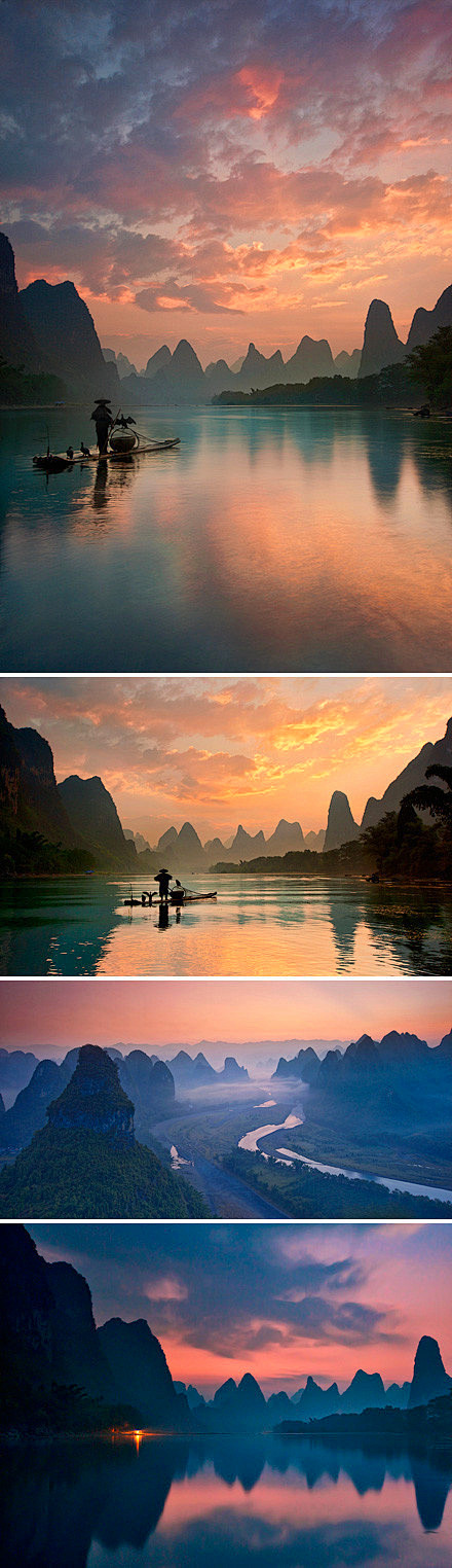 孤舟蓑笠翁，桂林山水。一名华裔摄影师拍摄...