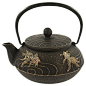 Iwachu Japanese Iron Teapot Tetsubin Gold and Black Goldfish