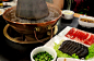 Traditional Chinese hotpot with meat and condiments