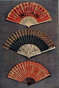 Vintage Fans: Late 18th Century French c1795 - Directoire fans - silk mounts, sticks, mother of pearl, ivory and ebony respectively