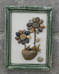 Two Flowers Hand crafted from pebble and rock in rustic open frame