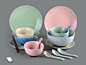 嘉润瓷 陶瓷 厨房餐具 碗套装 盘 勺 筷 洛阳花20件套