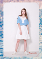 【青集站】小清新文艺棉质褶皱白色浅蓝色半身裙ma-su021 原创 设计 新款 2013