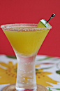 Yellow watermelon margarita with chipotle rim