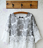韩版超美蕾丝雪纺衫七分袖T恤