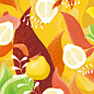 手绘果茶系列插画 : 柠檬红茶  西柚茉莉花  水蜜桃乌龙  柚子绿茶果茶口味果冻包装插画设计   已商用