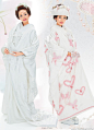 Japanese white wedding kimono with ceremonial over coat with long train uchikake