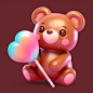 AIGC绘画 3dicon 棕熊和糖果 