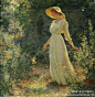 《Woman in a white dress in a garden》-1918<br />
画作者：Charles Courtney Curran