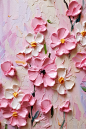 粉色奶油风抽象花卉油画肌理装饰画