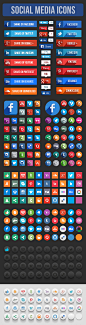 Social Media Icons : Free PSD Here. This is a set of vector social media icons and some social share elements. Included Files- PSD (0 Vector Shaped). Enjoy it! 