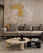 中式 花朵 牡丹 复古 手绘 效果图 壁画 壁纸 墙画 背景墙 电视背景 床头背景 卧室 酒店