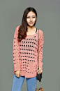 2012秋季新款韩版修身镂空薄款针织 女装新款破洞圆领长袖针织衫
 