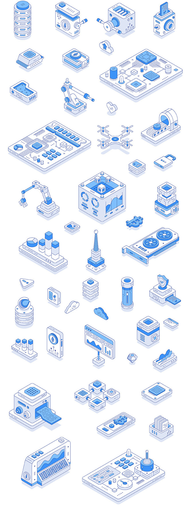 精致五款配色2.5D等距区块链科技芯片数...