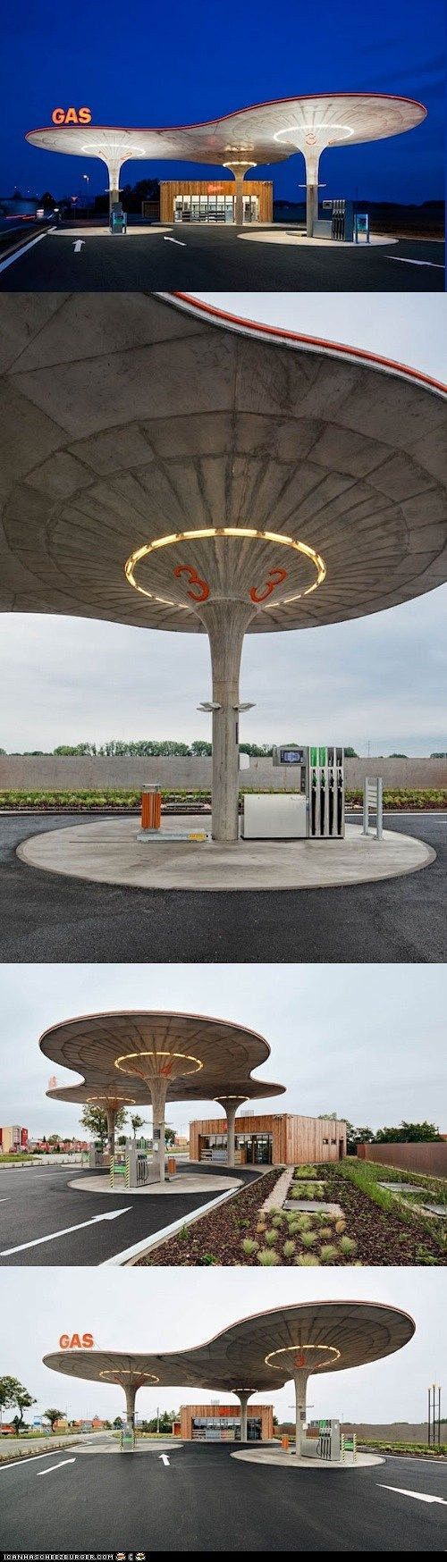 圆滑的加油站的设计，在斯洛伐克