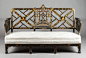 Furniture : English, AN ENGLISH CHINOISERIE CHIPPENDALE-STYLE SETTEE . 20th century.43-1/2 x 72 x 28-1/2 inches (110.5 x 182.9 x 72.4 cm). ....