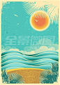 旧式,自然,热带,海景,背景,阳光,矢量,彩色,插画-天空创意（tiankong.com)-全景旗下正版图片素材库-更多图片，更低价格