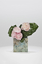 Pink peonies and coconut levaes on marble laquer vase Armani/Fiori