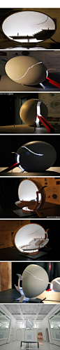 【ingo maurer：巴西“破碎的鸡蛋”】慕尼黑设计师 ingo maurer展示了他在这一年度的米兰设计周的设计概念。这一由陶瓷台灯做成的设计是从1996年的“破碎的鸡蛋”而来，通过用鸡蛋天生的几何体创造出一个不可思议的内部礼堂，将会给它的参观者带来好奇和惊喜