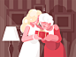 Woman giving present to her mother character aged parents family mother present woman blonde kit8 flat vector illustration