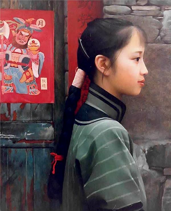 刘德润李燕油画作品《农村小姑娘系列》