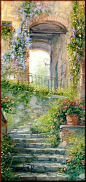 意大利艺术家Antonietta Varallo 庭院油画