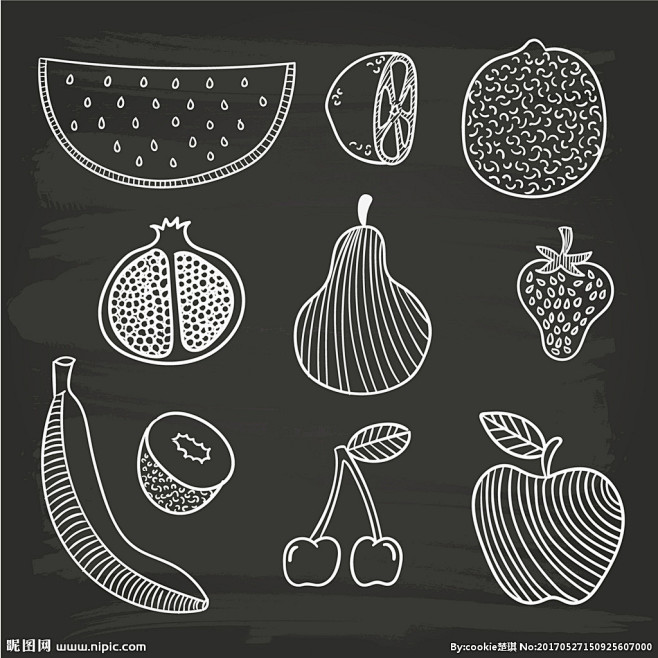 手绘线描水果