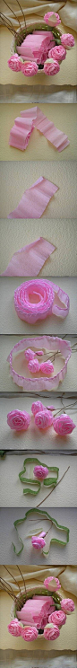 DIY纸艺玫瑰 材料：粉色皱纹纸