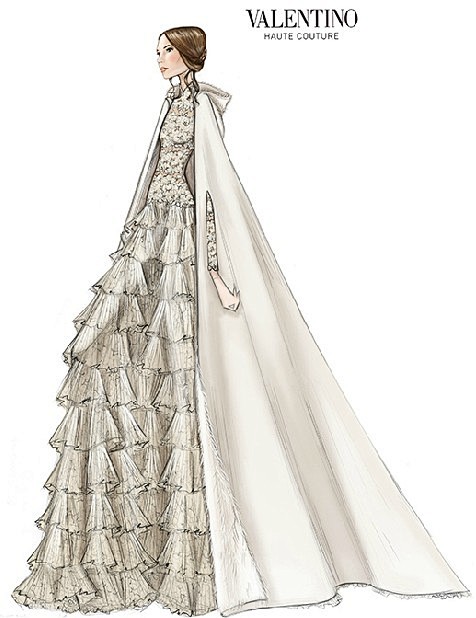 Valentino设计摩纳哥王妃婚纱手稿...