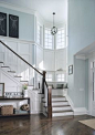 Omg this color scheme: the dark wood floors, white paneling, and light blue walls!! My dream house