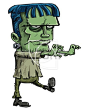 Cartoon illustration of the Frankenstein monster created by Mary Shelley in her novel where a scientist creates a monster from bodyparts taken from corpses, an evil ghoul for Halloween