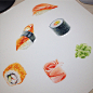 海外插画师手绘稿 食物蛋糕甜点图 彩铅水彩绘画 临摹素材图125张-淘宝网