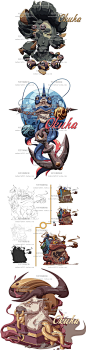 125张日本平涂风格CG插画图片素材游戏角色人物设定机械妖怪妖魔-淘宝网