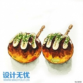 章鱼小丸子日式手绘美食料理插画JPG图片...