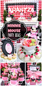 Minnie Mouse girl birthday party with a balloon backdrop, white chocolate strawberries and decorated caramel apples!  See more party ideas at CatchMyParty.com!