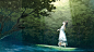 Anime 2228x1253 original characters landscape trees Afterschool of the 5th year Shizuku (Kantoku) Kantoku green white dress forest park