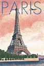 Paris, France - Eiffel Tower & River - Lithograph Style - Lantern Press Poster